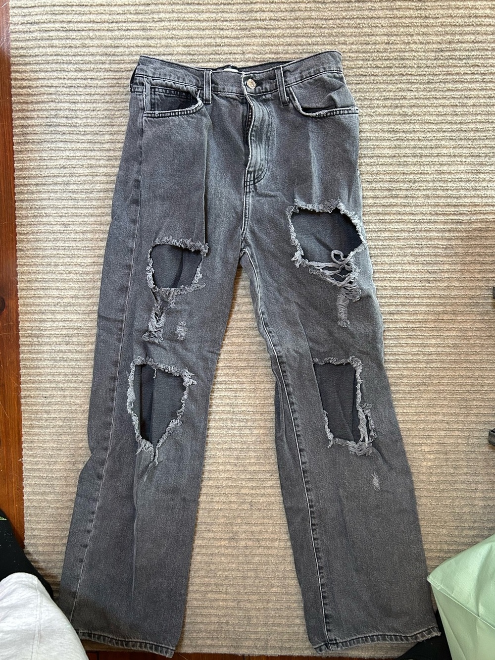Forever 21 Distressed Black Gray Straight-Leg Jeans